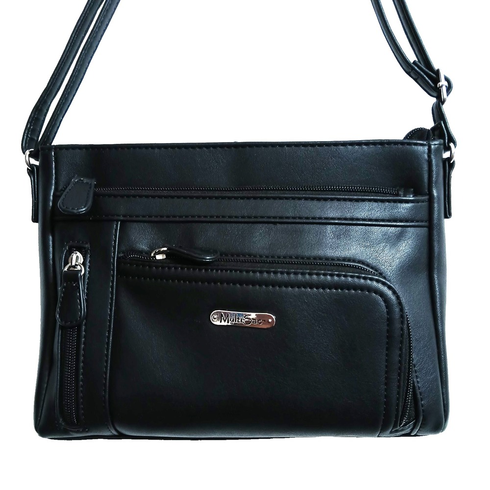 MultiSac Women Compartment Crossbody Purse Bag Black Pockets Messenger Zip Close